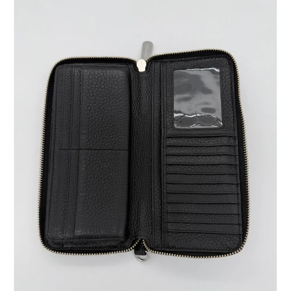 Michael Kors Jet Set Large Travel Continental Black Pebbled Leather Zip Wallet